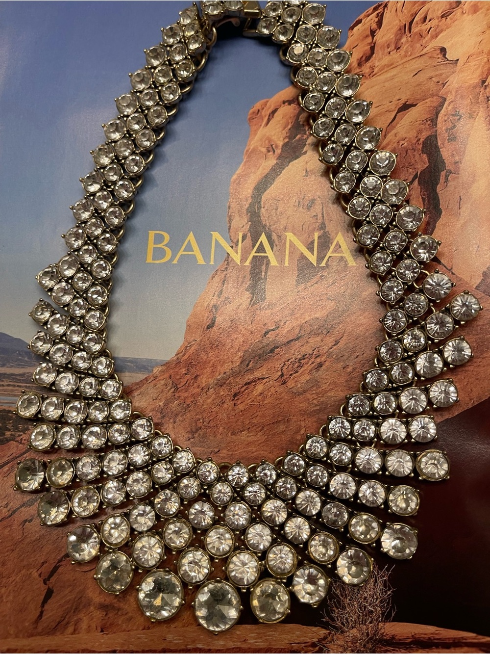 Banana Republic -Beautiful Crystal Statement Necklace - Clear Crystal Collar